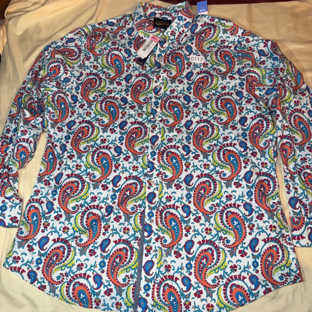 Cremieux Premium Denim Mens XL Paisley Button Down Shirt Multicolor Long Sleeve